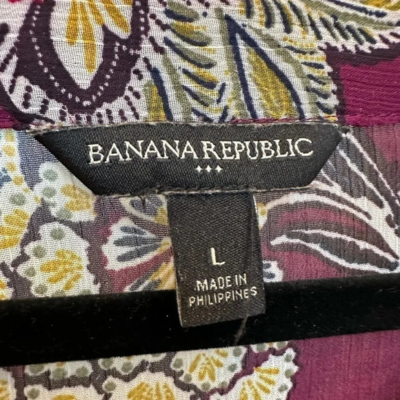 Banana Republic | Burgundy Wine Sheer Floral Bohemian Long Sleeve Blouse Size L - Picture 8 of 10